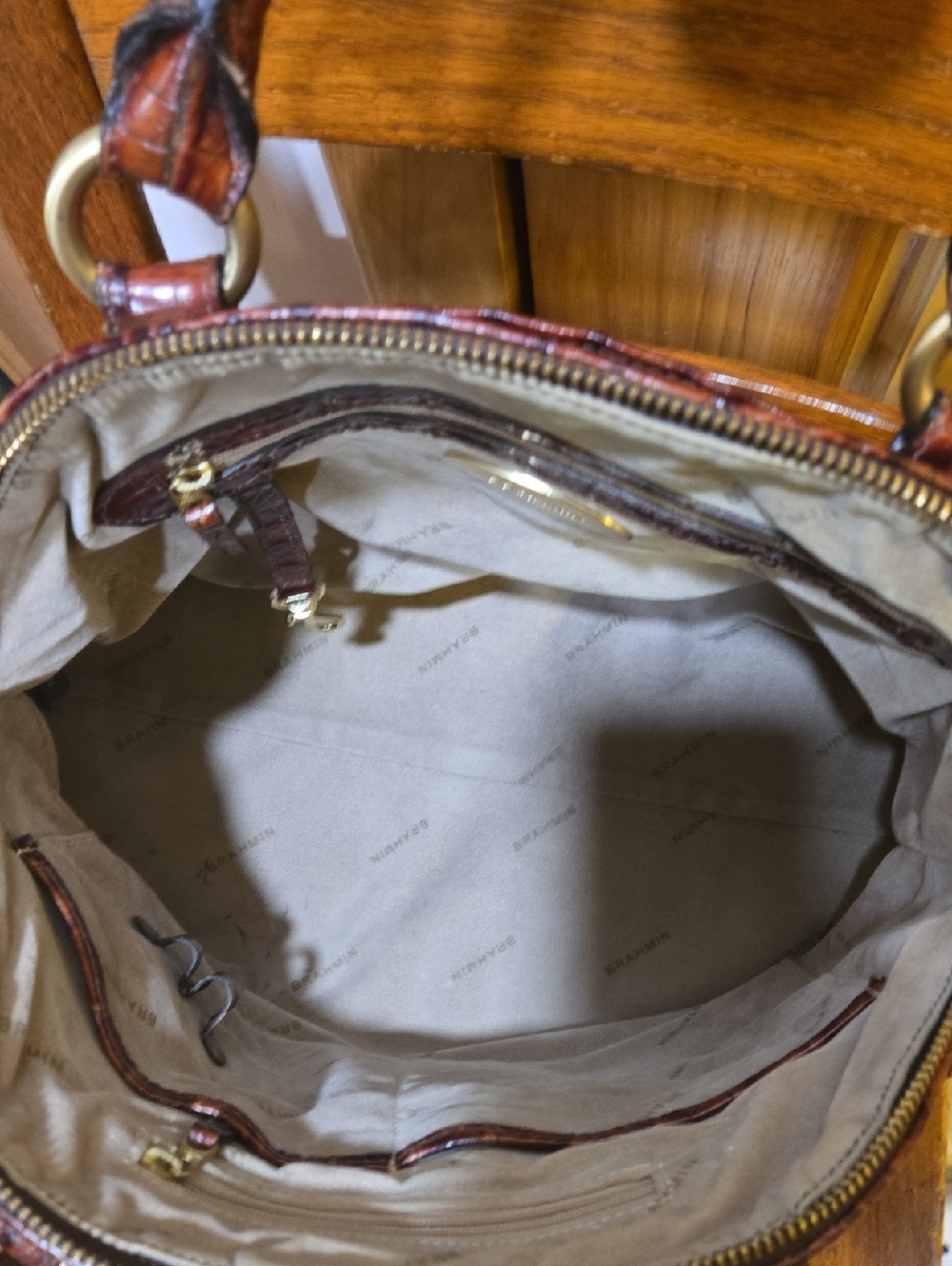 Brahmin Lisa Pecan Melbourne Dome Leather Satchel Bag Purse - Picture 5 of 8